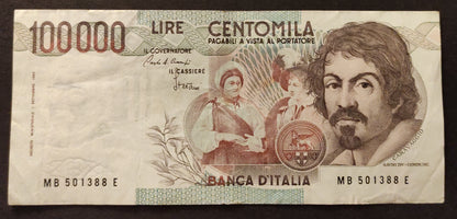 100000 LIRE CARAVAGGIO 1° TIPO LETTERA B 1985 BB