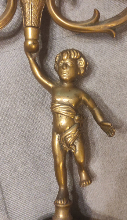 ANTICO CANDELABRO IN BRONZO CON PUTTO STILE NEOCLASSICO DA COLLEZIONE