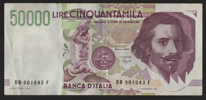 50000 LIRE BERNINI 2° TIPO LETTERA B 09/12/1992 SPL