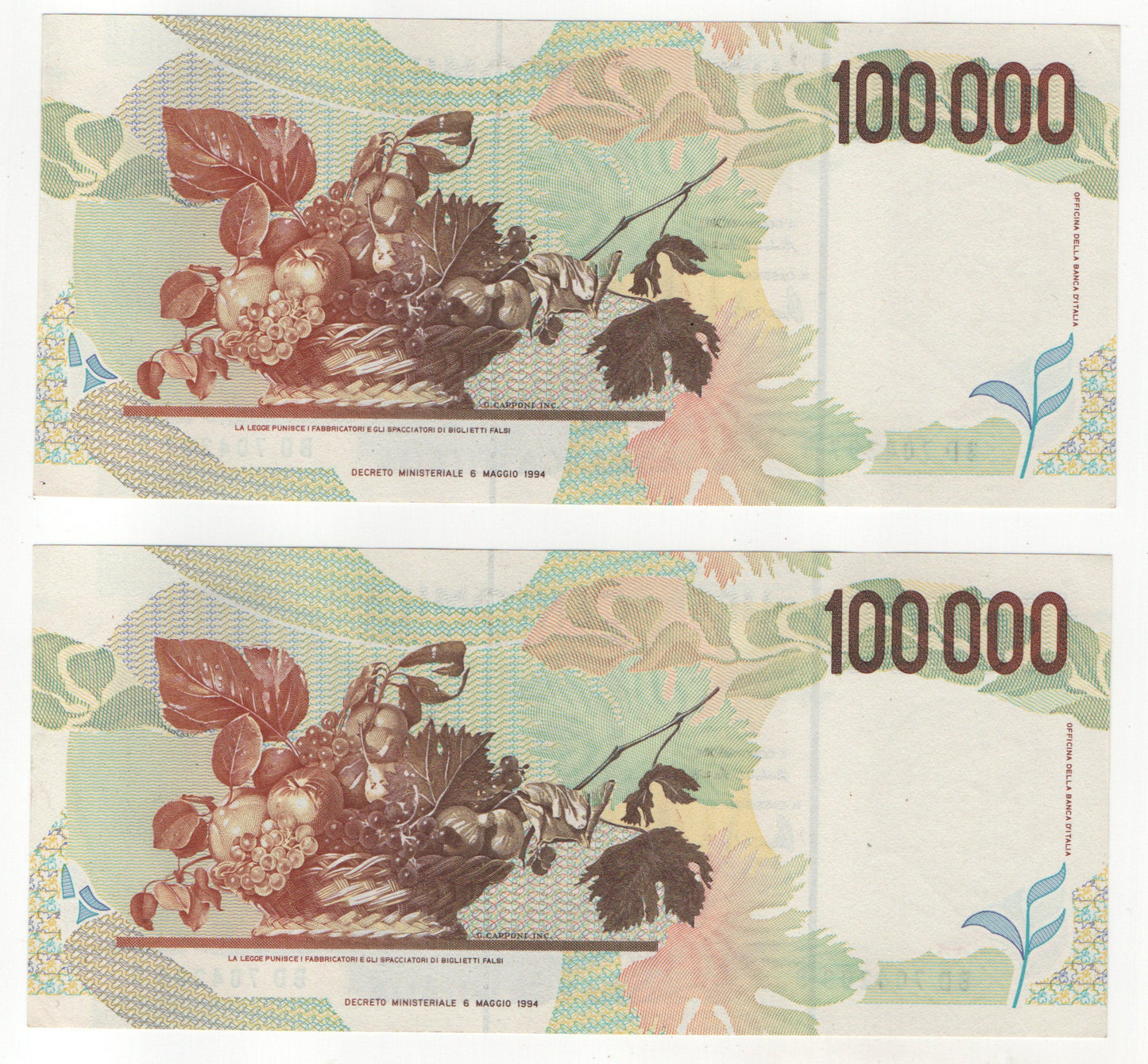 100000 LIRE CARAVAGGIO 2° TIPO LETTERA D 1997 qFDS