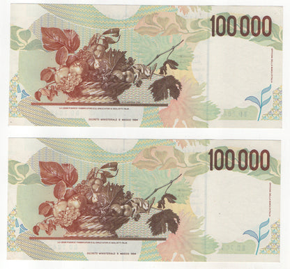 100000 LIRE CARAVAGGIO 2° TIPO LETTERA D 1997 qFDS