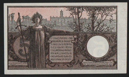 5 LIRE FLOREALE VITTORIO EMANUELE III 19/09/1923 BANCONOTA REGNO ITALIA qFDS