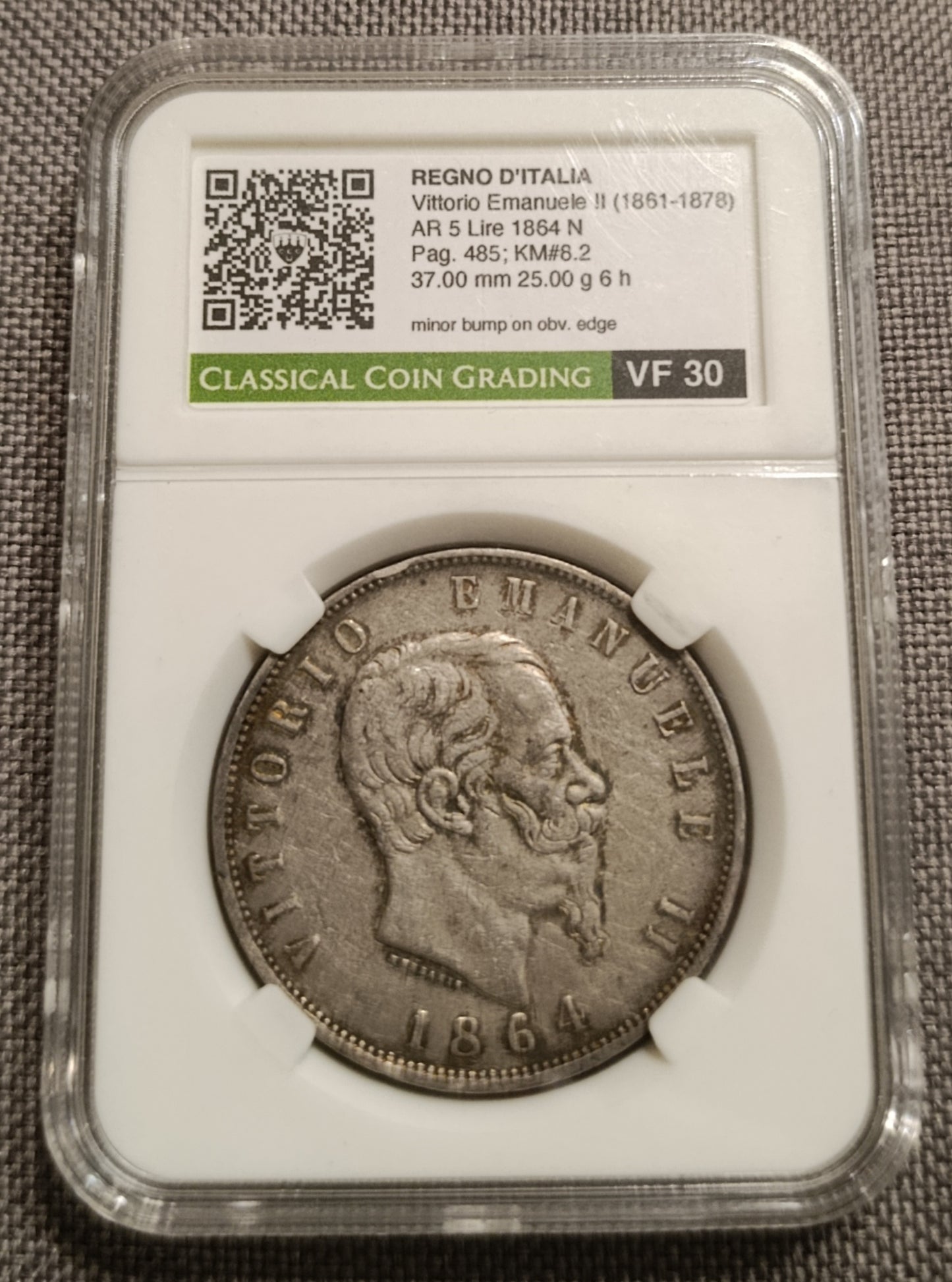 5 LIRE 1864 NAPOLI CCG VF30 SCUDO VITTORIO EMANUELE II RARA MONETA IN ARGENTO