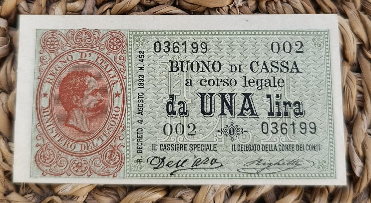 BUONO DI CASSA DA 1 LIRA UMBERTO I 15/09/1893 SPL+