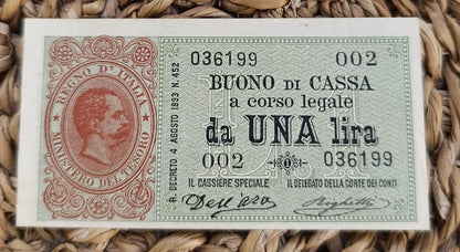 BUONO DI CASSA DA 1 LIRA UMBERTO I 15/09/1893 SPL+