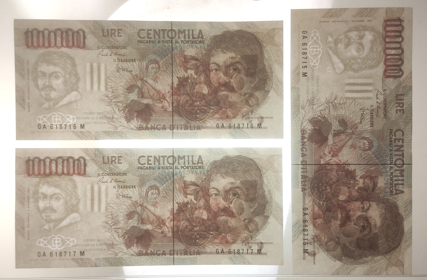 100000 LIRE CARAVAGGIO 1° TIPO LETTERA A 25/10/1983 CONSECUTIVE DA MAZZETTA SUP