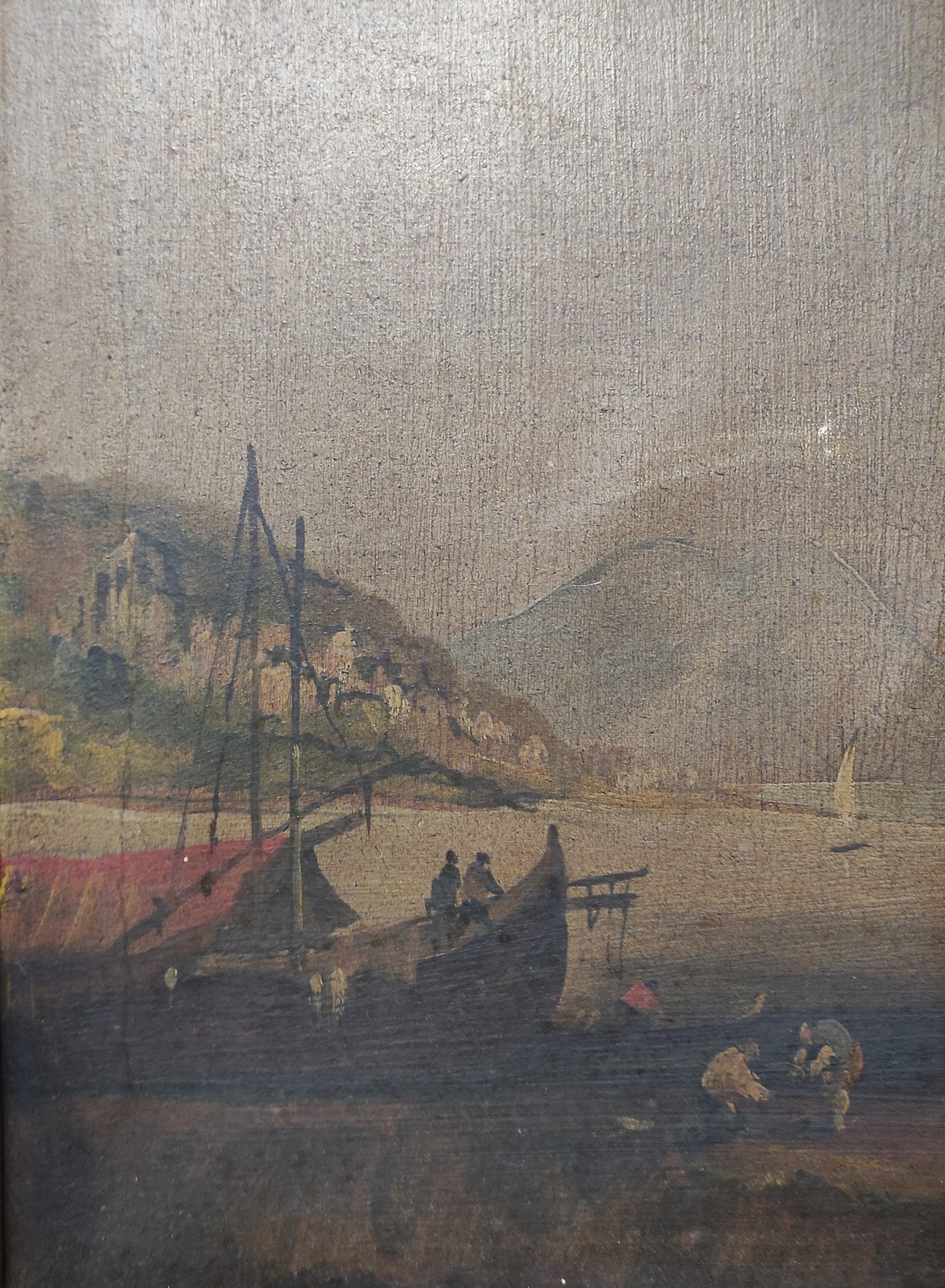 QUADRO ANTICO OLIO SU TELA – PAESAGGIO MARINO CON CASTELLO - XIX SECOLO 84x64 CM