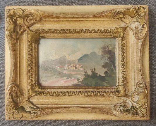 ANTICO QUADRO DIPINTO AD OLIO - CORNICE IN LEGNO DECORATO CON DETTAGLI FLOREALI