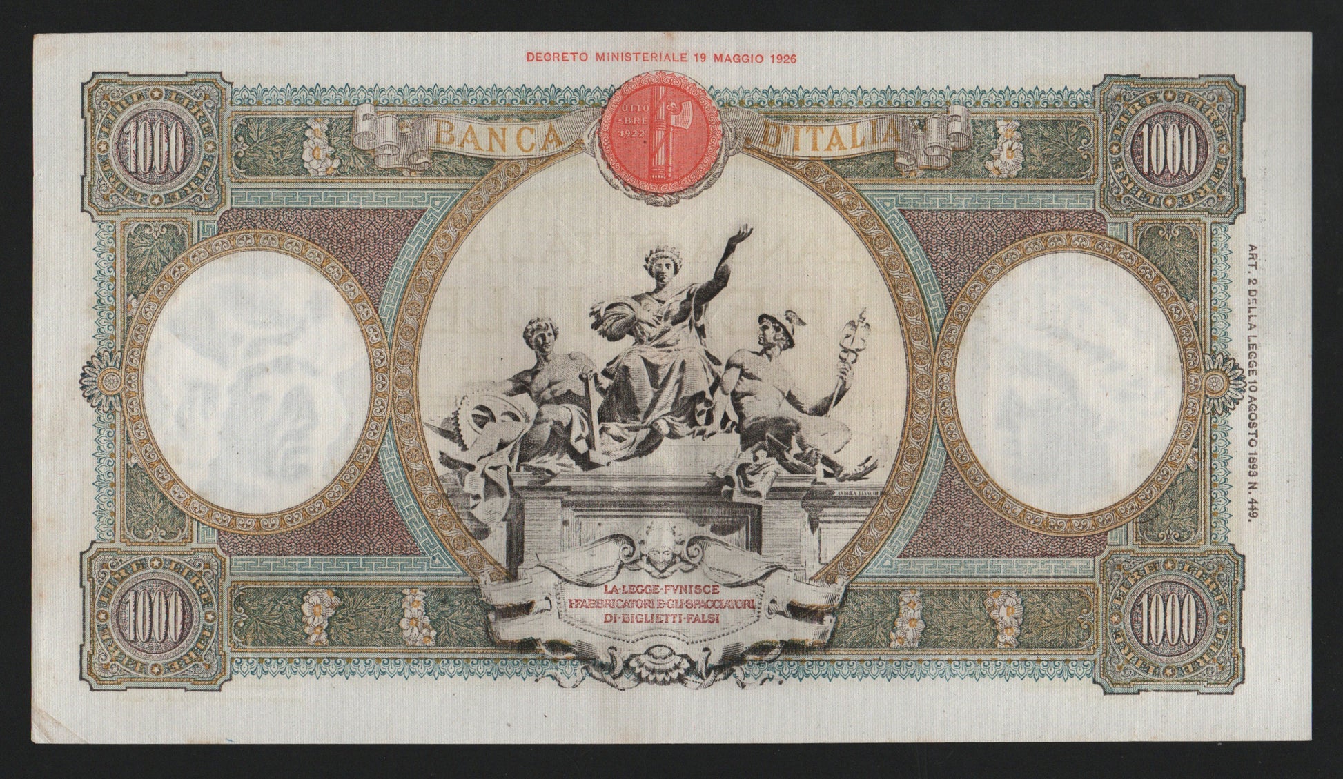 1000 LIRE REGINE DEL MARE (FASCIO) 15/03/1943 SPL - Numismatica_ita