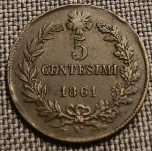 5 CENTESIMI 1861 NAPOLI BB MONETA VITTORIO EMANUELE II
