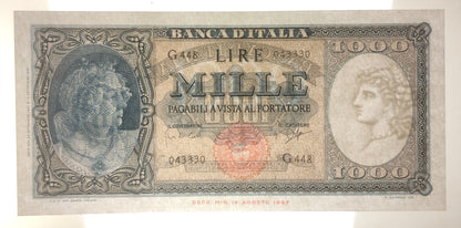 1000 LIRE ITALIA ORNATA DI PERLE (MEDUSA) 25/09/1961 SPL