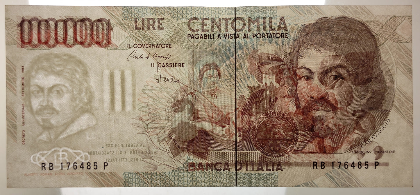 100000 LIRE CARAVAGGIO 1° TIPO LETTERA B 1985 qSPL