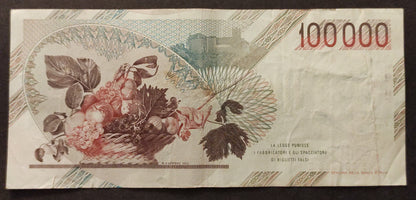 100000 LIRE CARAVAGGIO 1° TIPO LETTERA B 1985 BB