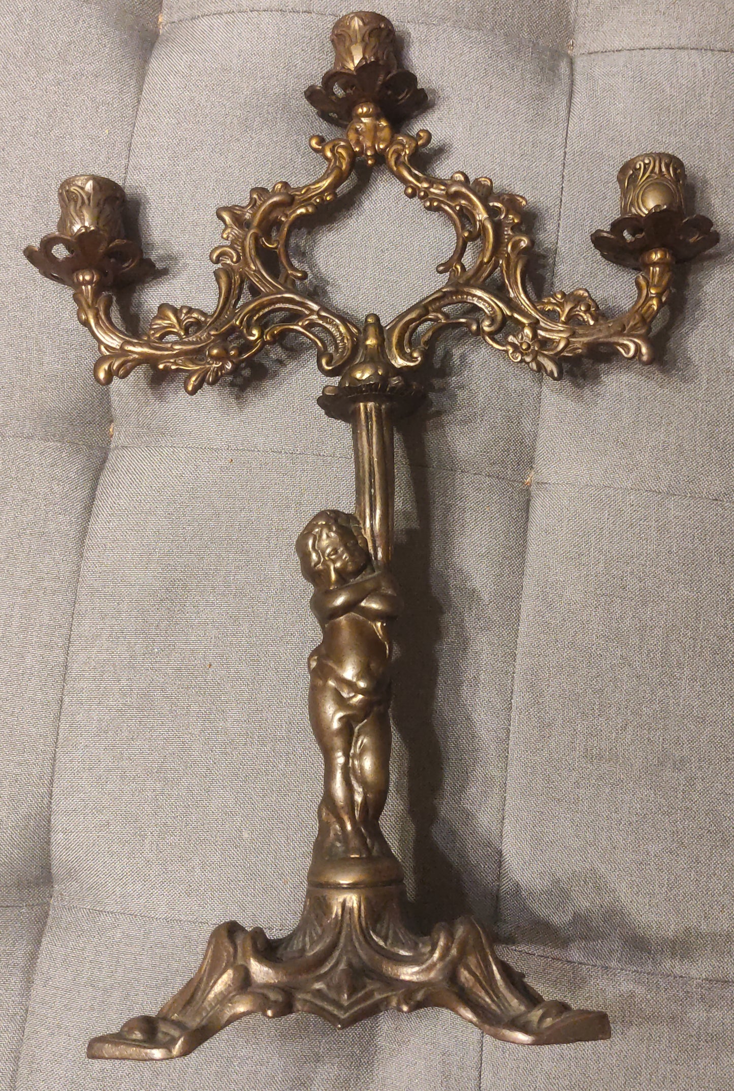 ANTICA COPPIA CANDELABRI BRONZO STILE ROCOCÒ XIX SECOLO 3 BRACCIA DA COLLEZIONE