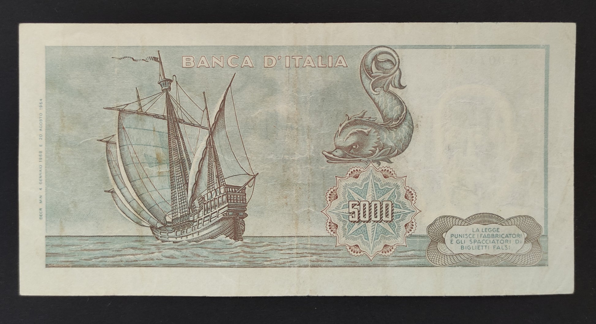 5000 LIRE COLOMBO 1° TIPO 04/01/1968 (BB+) - Numismatica_ita