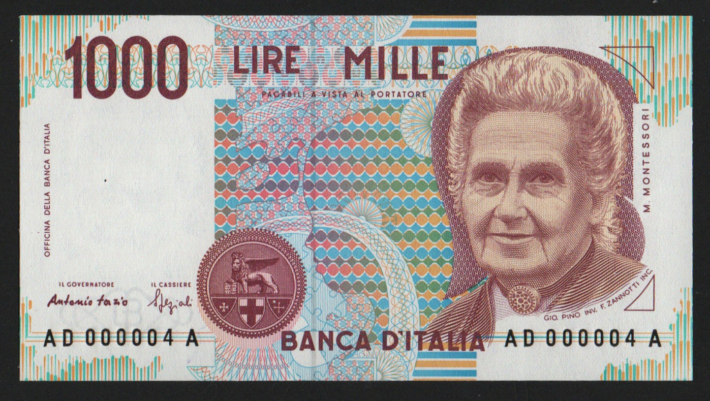 1000 LIRE MONTESSORI NUMERI PRIMI LETTERA D 1994 FDS