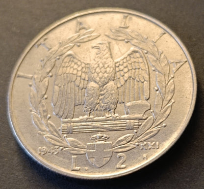 2 LIRE IMPERO 1943 VITTORIO EMANUELE III SPL+
