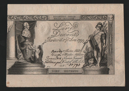 200 LIRE 01/09/1799 REGIE FINANZE DI TORINO qFDS REGNO DI CARLO EMANUELE IV - Numismatica_ita
