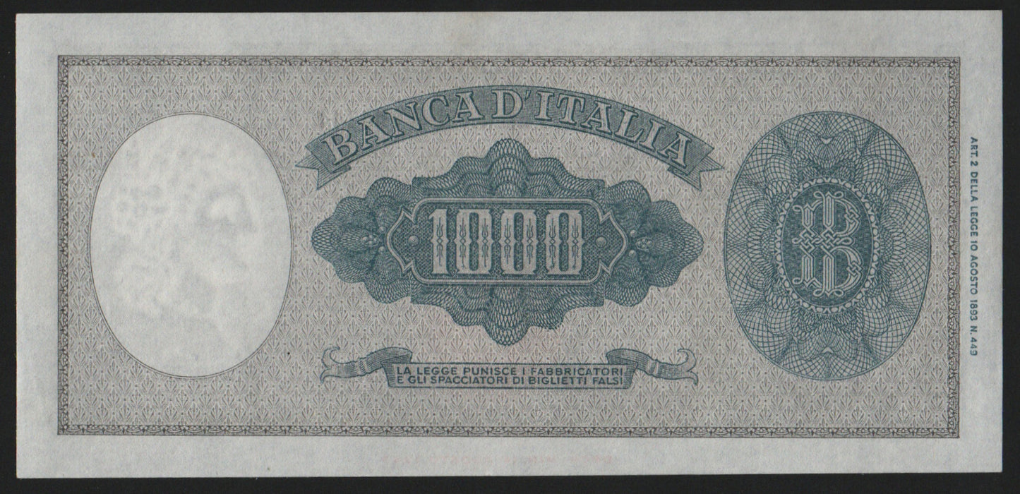 1000 LIRE ITALIA ORNATA DI PERLE MEDUSA 11/02/1949 SUP+ - Numismatica_ita