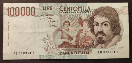 100000 LIRE CARAVAGGIO 1° TIPO LETTERA B 1985 SPL