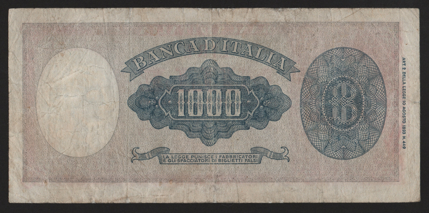 1000 LIRE ITALIA ORNATA DI PERLE (TESTINA) 20/03/1947 MB+