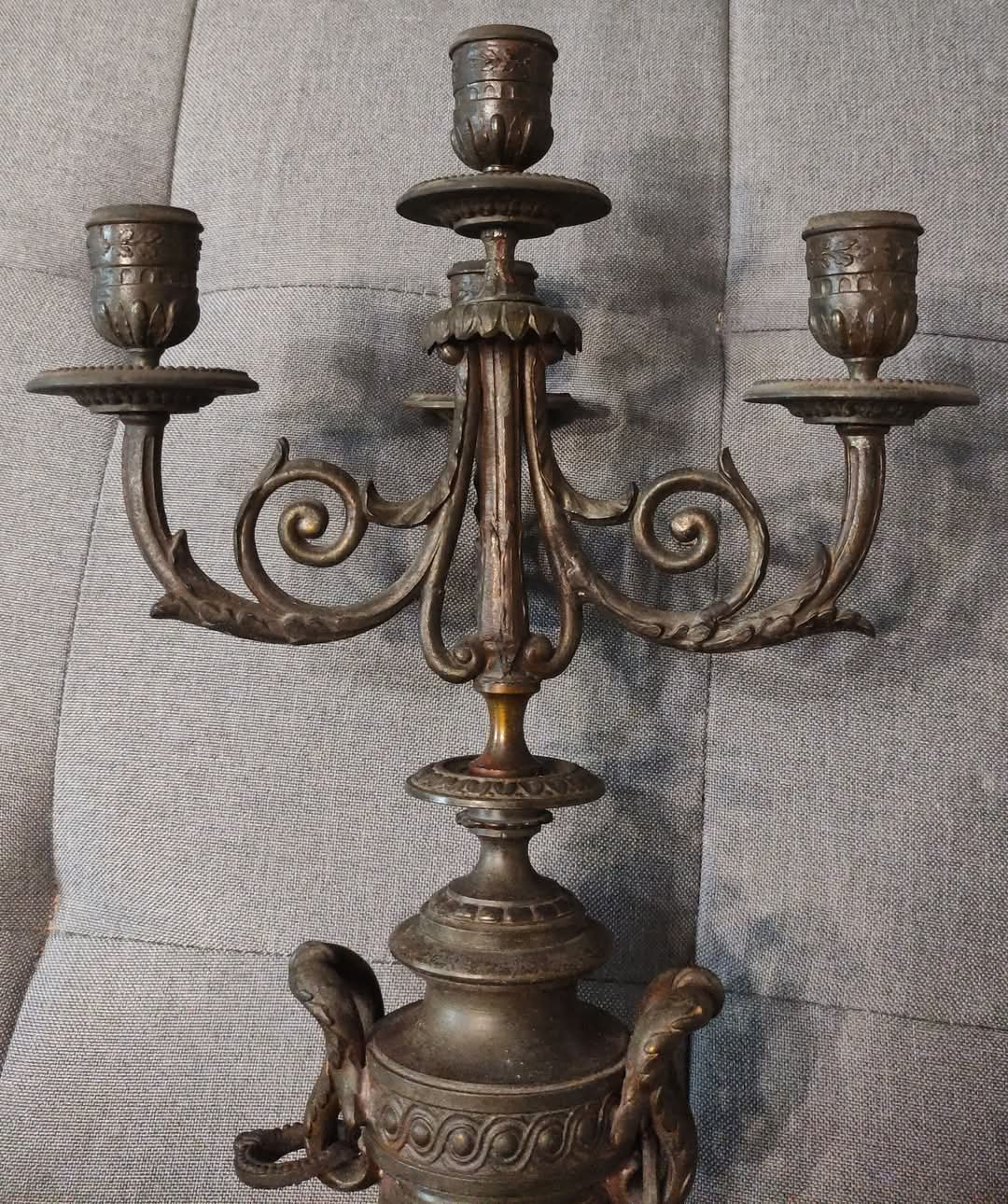 ANTICO CANDELABRO A 4 BRACCI FINE '800 - ART NOUVEAU - IN MARMO E BRONZO VINTAGE