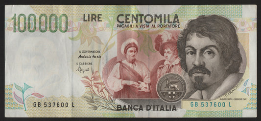 100000 LIRE CARAVAGGIO 2° TIPO LETTERA B 27/02/1995 BB