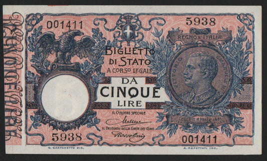 5 LIRE FLOREALE VITTORIO EMANUELE III 19/09/1923 qFDS