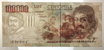 100000 LIRE CARAVAGGIO 1° TIPO LETTERA B 1985 BB