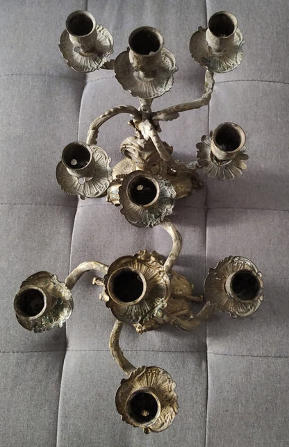 COPPIA DI CANDELABRI ANTICHI - ROCOCÒ IN OTTONE DORATO - DA COLLEZIONE